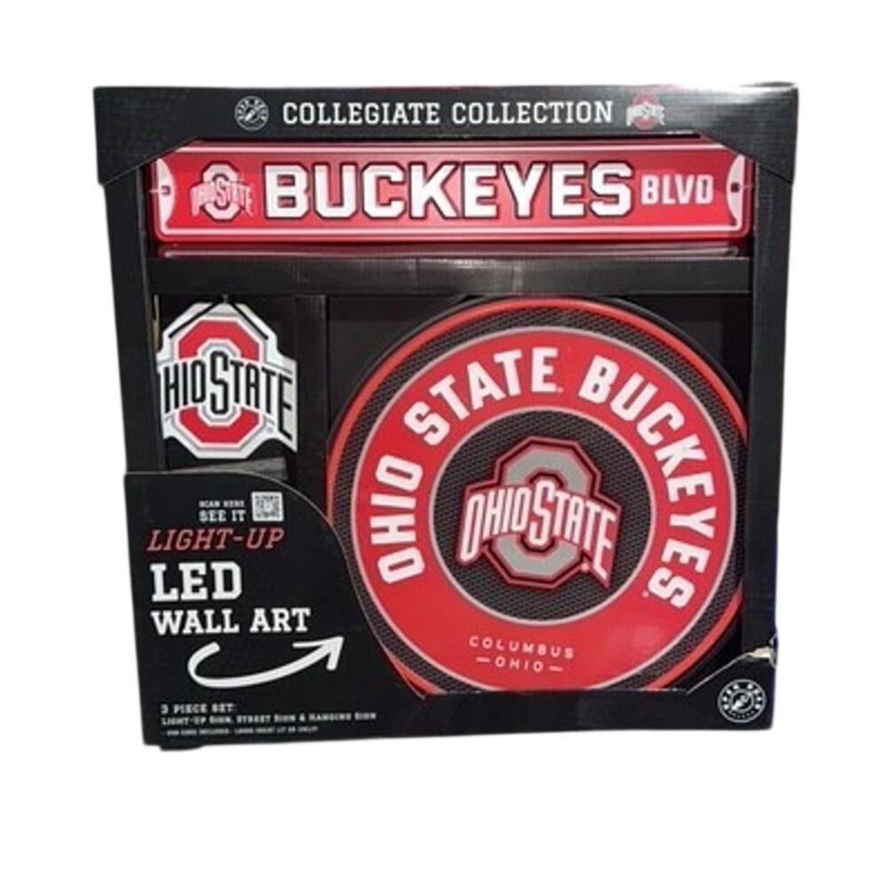 Ohio State Buckeyes 3 Piece LED Light Up Wall Art Set NCAA Collegiate Decor